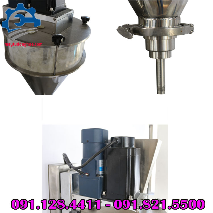 Máy chiết rót bột bán tự động, máy chiết rót dạng bột mini Cấu tạo phễu chứa của máy chiết rót bột định lượng