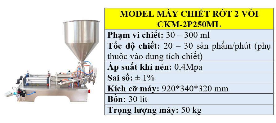 Thông số kỹ thuật máy chiết rót 2 vòi