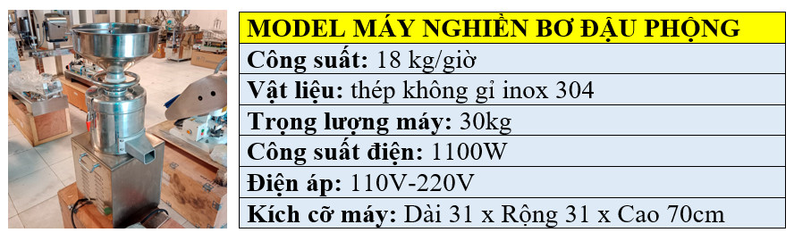 Thông số kỹ thuật máy làm bơ đậu phộng