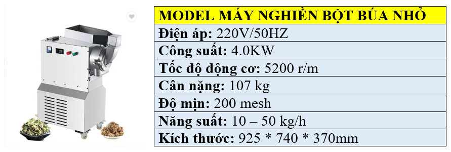 Thông số kỹ thuật máy nghiền bột ngũ cốc