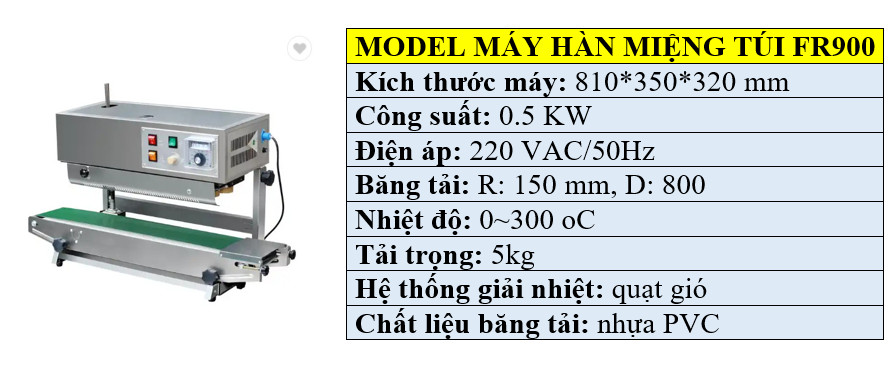 Thông số kỹ thuật máy hàn miệng túi đứng