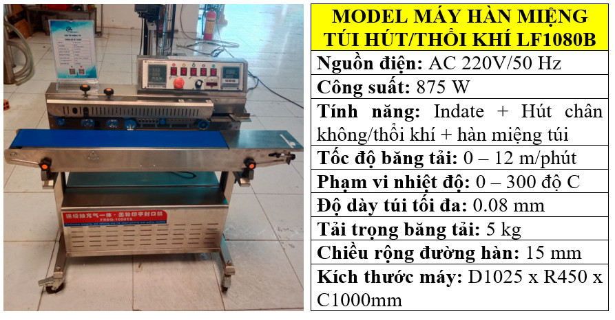 Thông số kỹ thuật máy hàn miệng túi có thổi khí