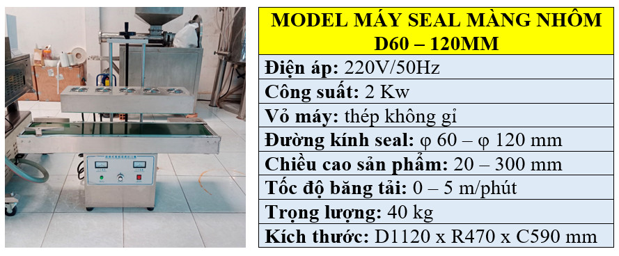 Thông số kỹ thuật máy đóng seal nắp chai