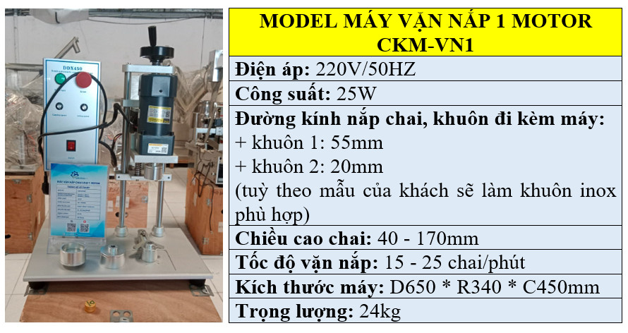 Thông số kỹ thuật máy đóng nắp chai