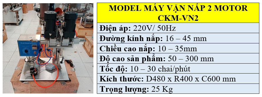 Thông số kỹ thuật máy vặn nắp chai nhựa