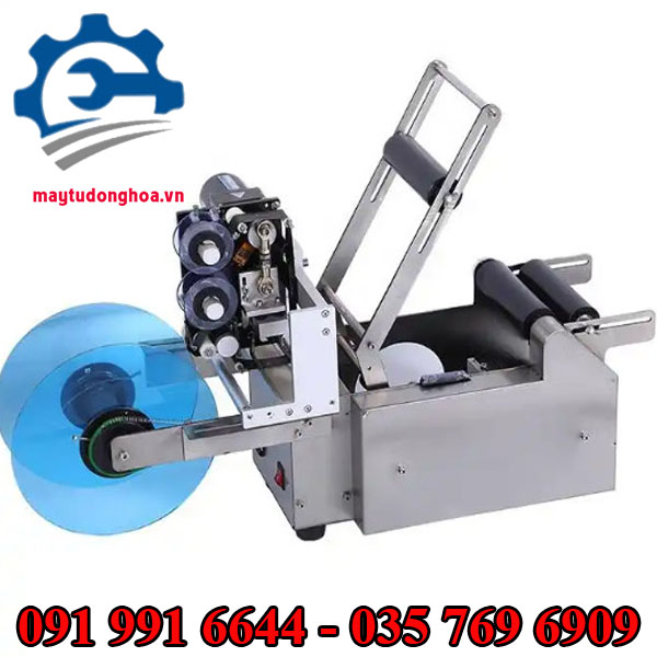 Máy dán nhãn chai lọ tròn bán tự động 