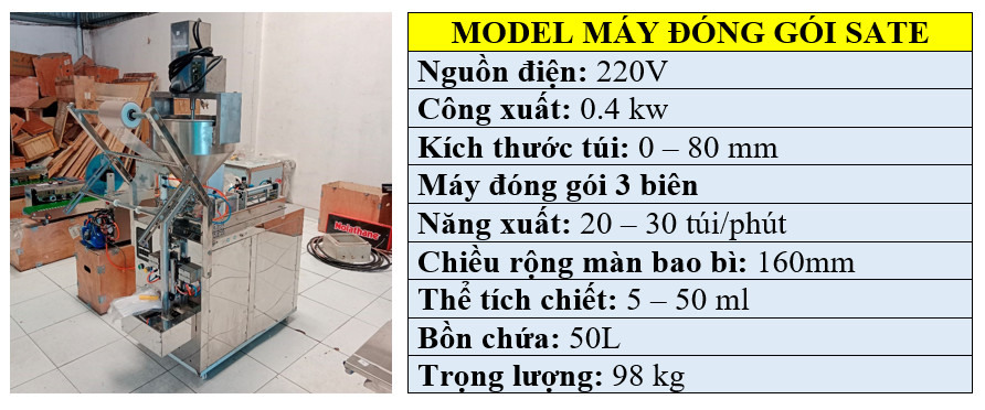Thông số kỹ thuật máy đóng gói sốt