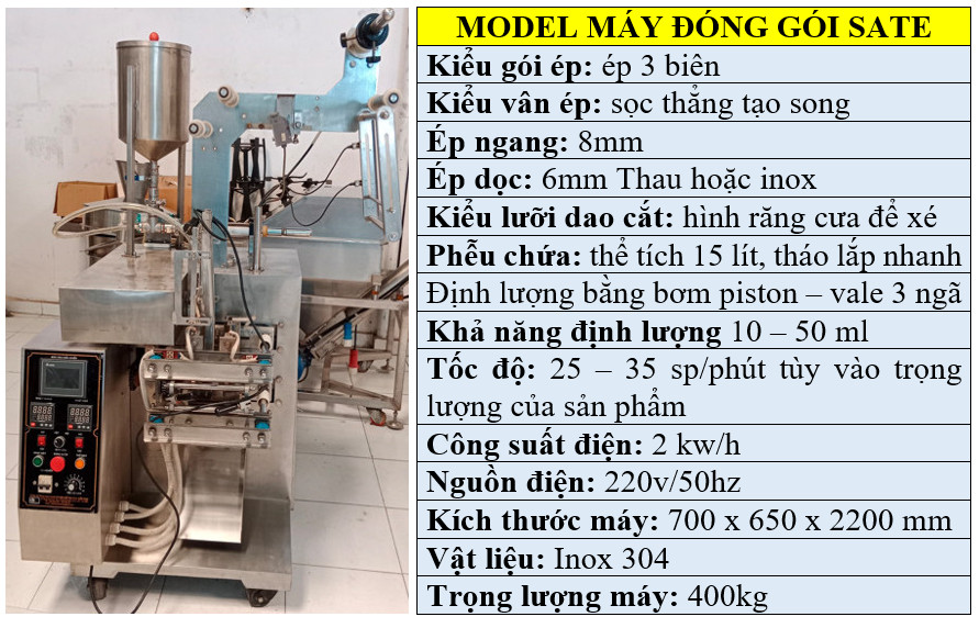 Thông tin kỹ thuật máy đóng gói sa tế giá rẻ
