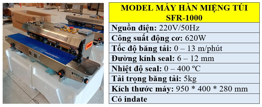 Thông số kỹ thuật máy hàn miệng túi bóng