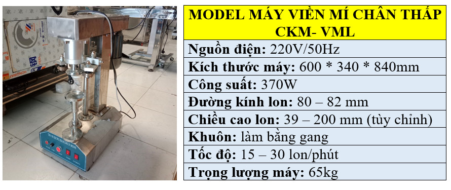 Thông số kỹ thuật của dòng máy viền mí nắp nhôm