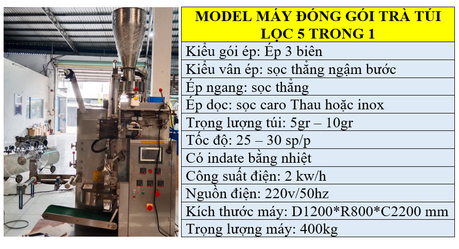 Thông số kỹ thuật máy đóng gói trà túi lọc