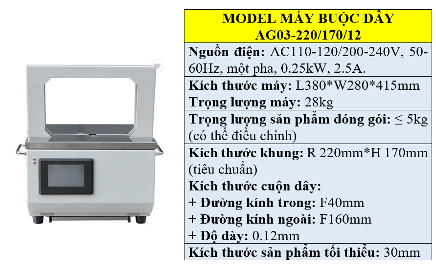 Thông số kỹ thuật máy buộc dây mềm