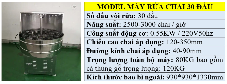 Thông số kỹ thuật máy rửa chai lọ