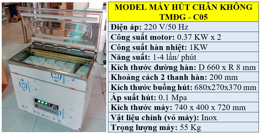 Thông số kỹ thuật máy hút chân không định hình