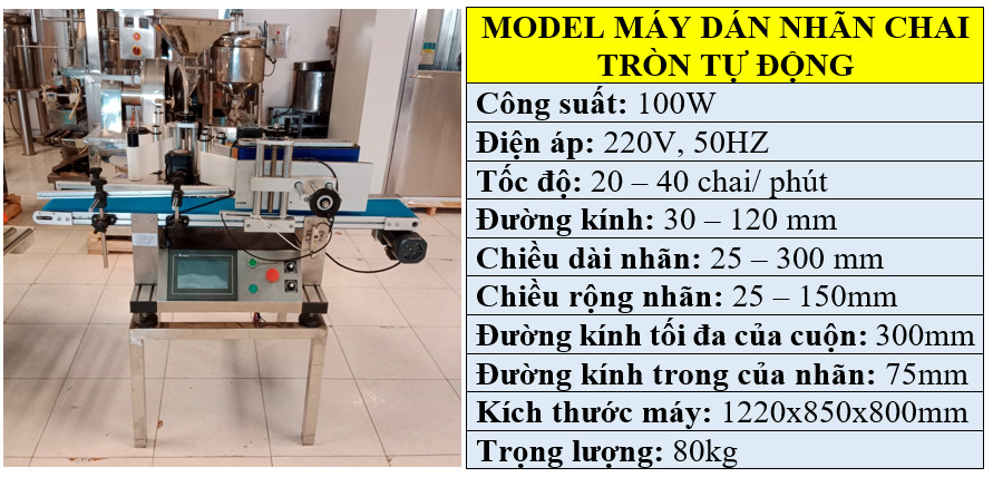 Thông số kỹ thuật máy dán nhãn chai lọ tròn