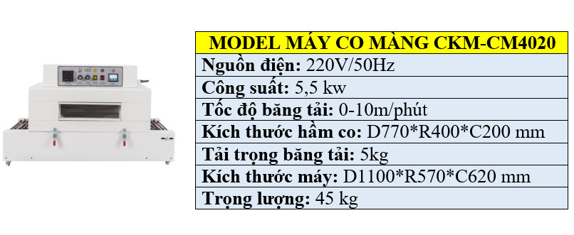 Thông số kỹ thuật máy bọc màng co mỹ phẩm