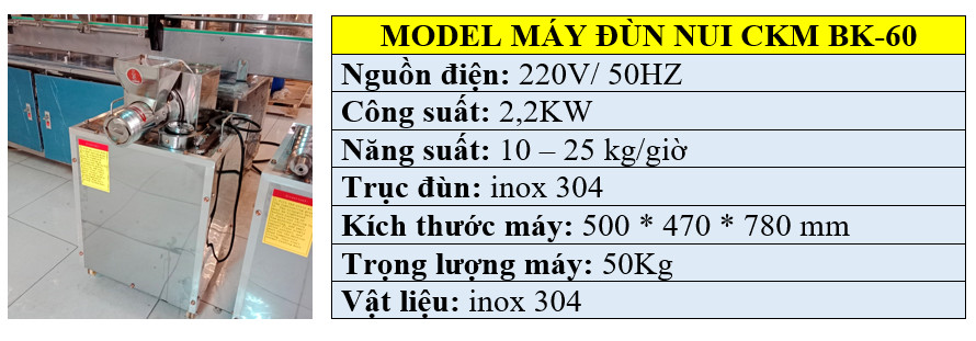 Thông số kỹ thuật máy làm nui rau củ