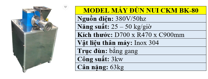 Thông số kỹ thuật máy làm nui xoắn