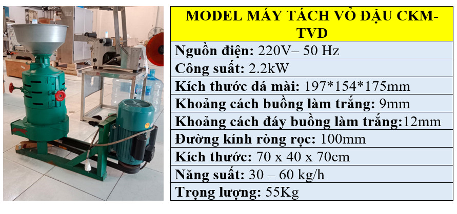 Thông số kỹ thuật máy tách vỏ đậu nành