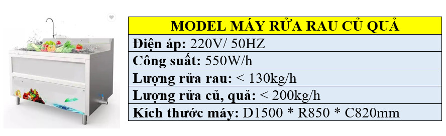 Thông số kỹ thuật máy rửa rau công nghiệp
