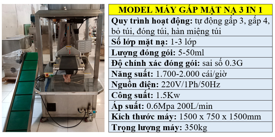 Thông số kỹ thuật máy làm mặt nạ