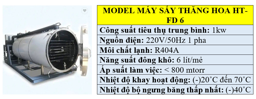 Thông số kỹ thuật máy sấy hoa quả thăng hoa